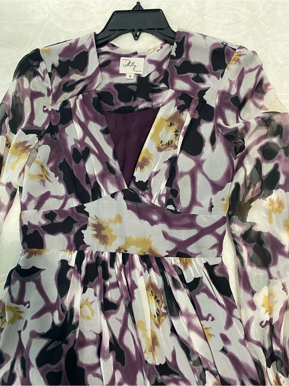 Milly Purple, Black & Cream Floral Print Dress